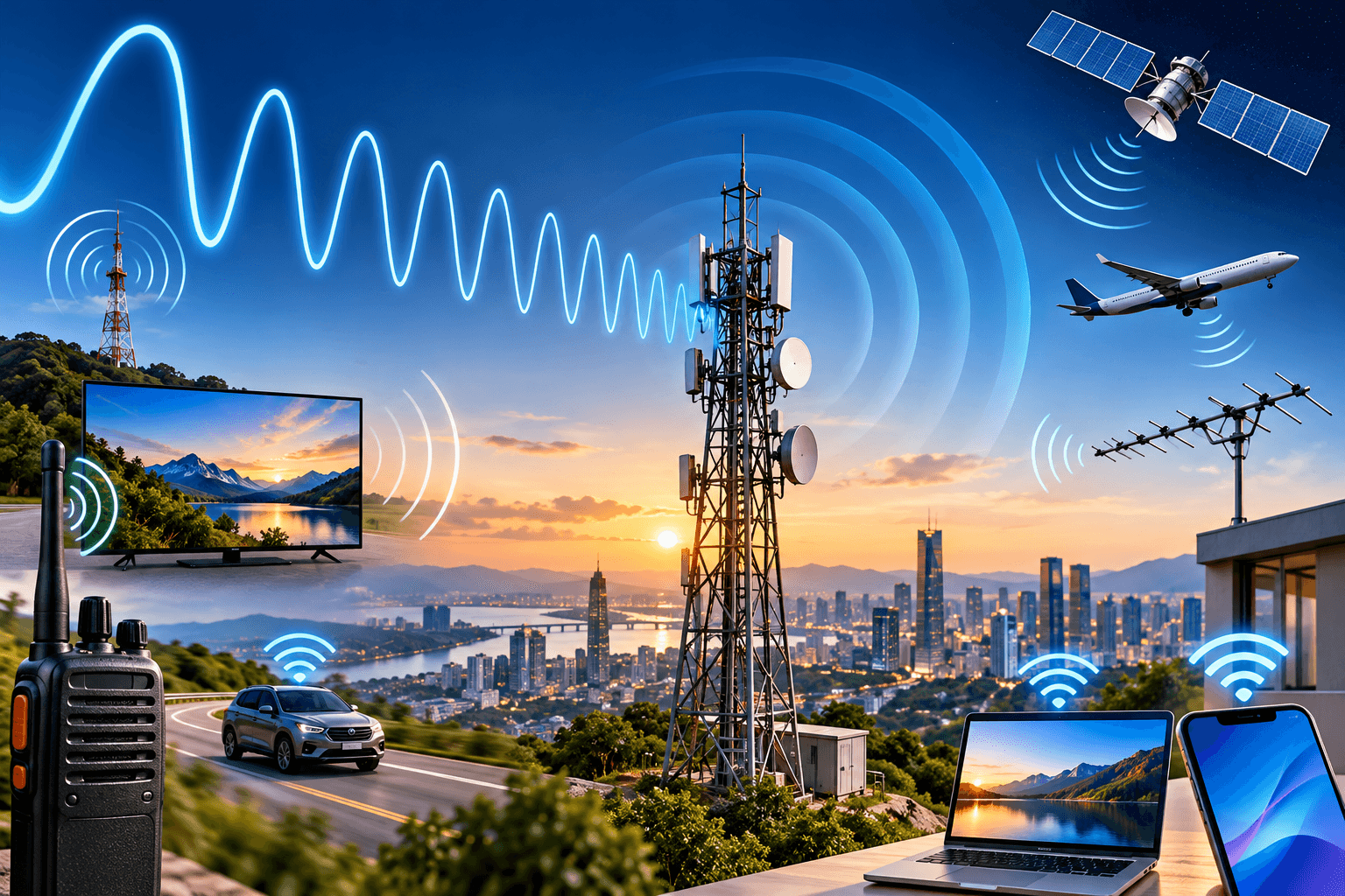 Connected World_ Wireless Signals at Sunset