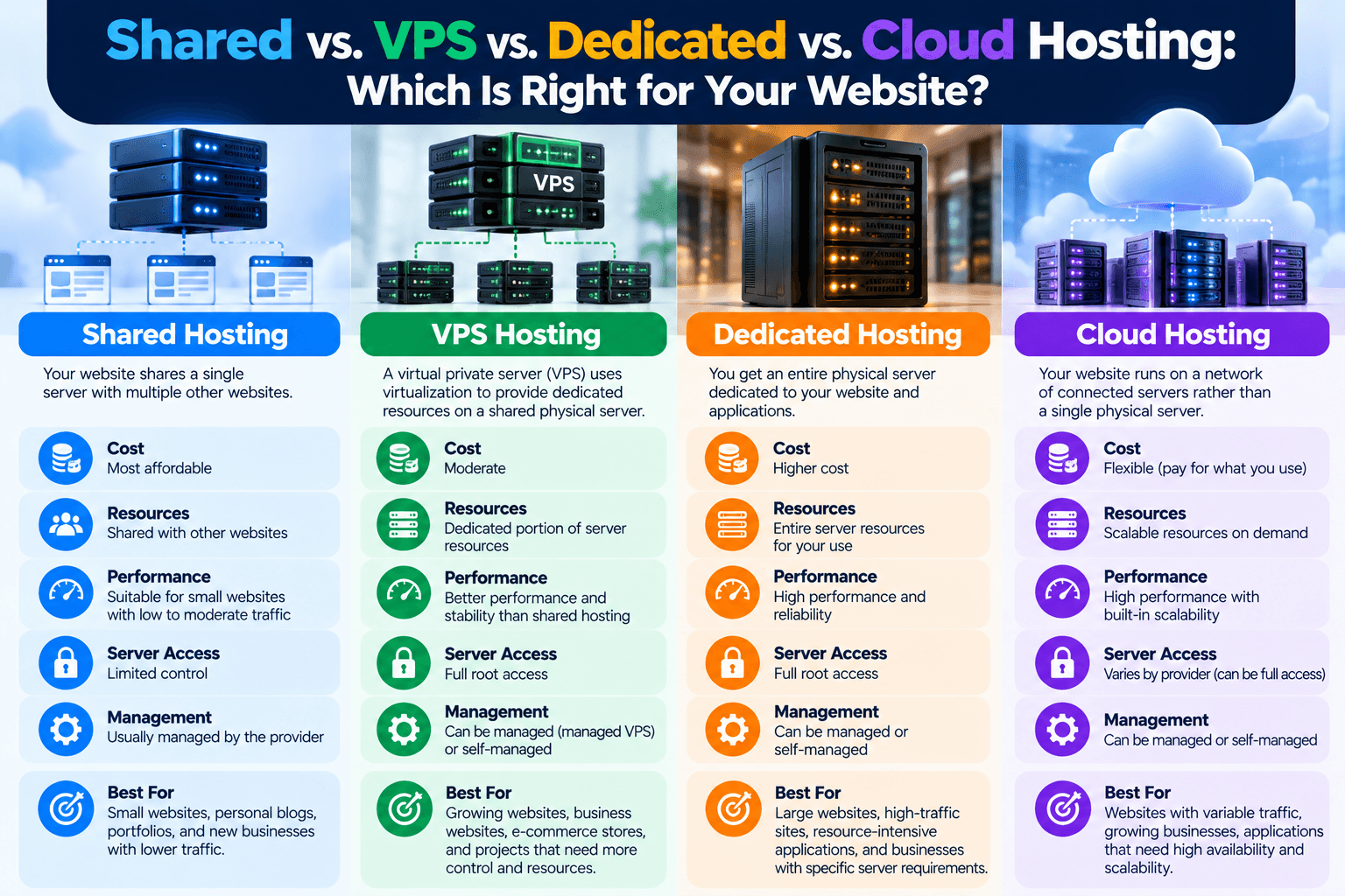 Web Hosting Types Comparison Infographic