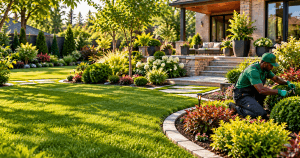 Gardener Tending a Modern Garden