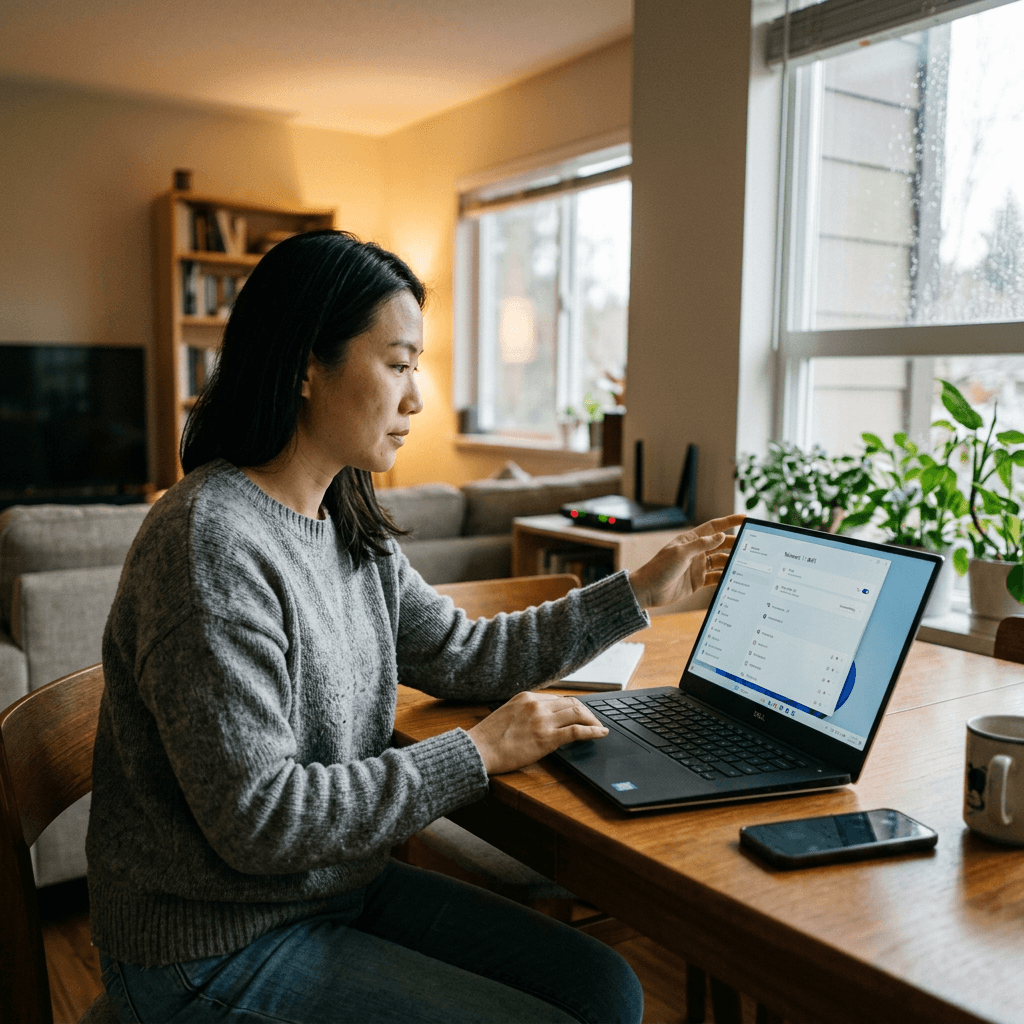 Person reconnecting WiFi on laptop at home
