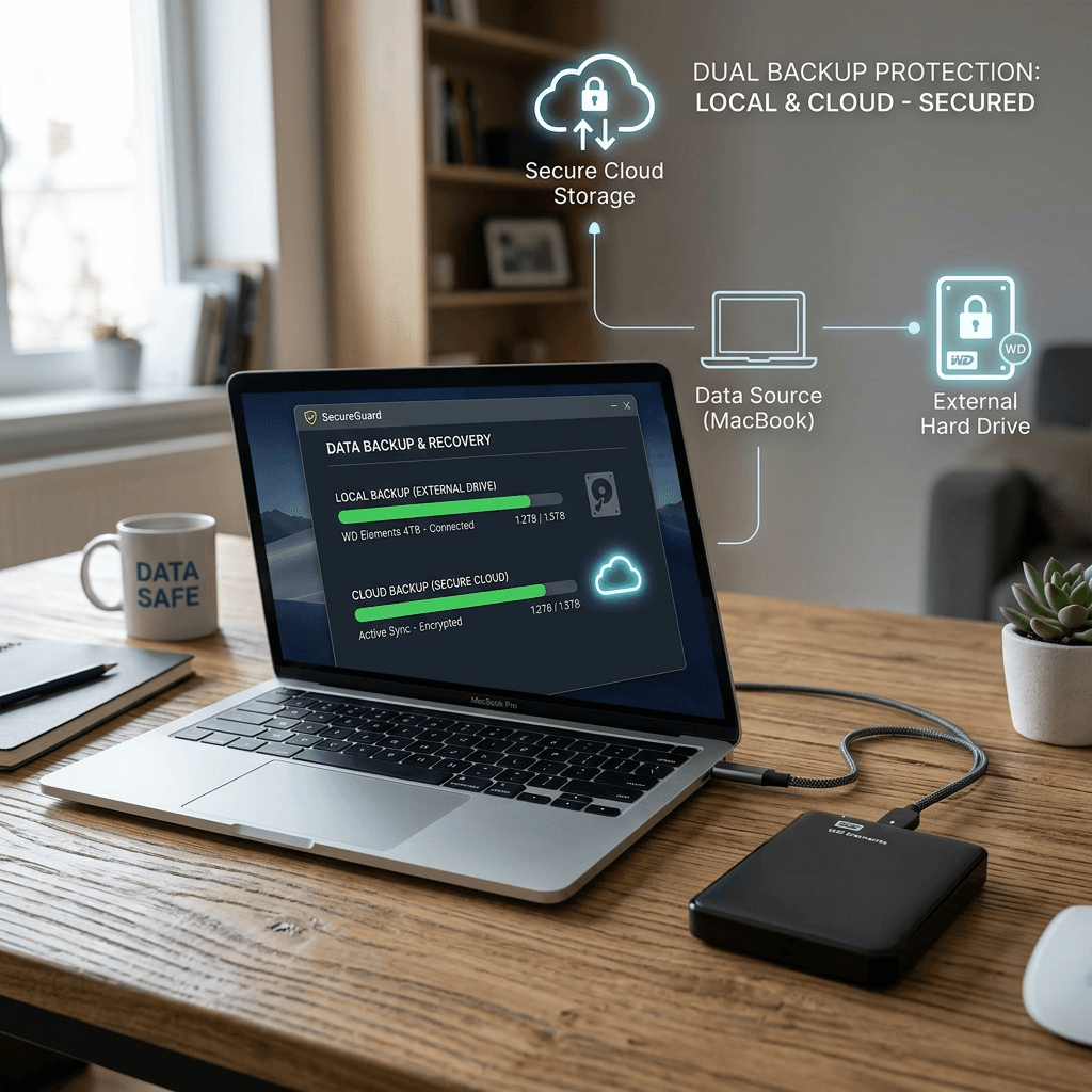 Data backup protection cloud and external drive