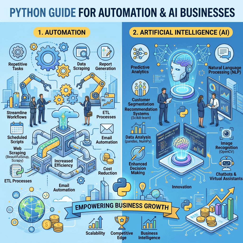 Infographic summarizing Python applications in automation and AI for business growth