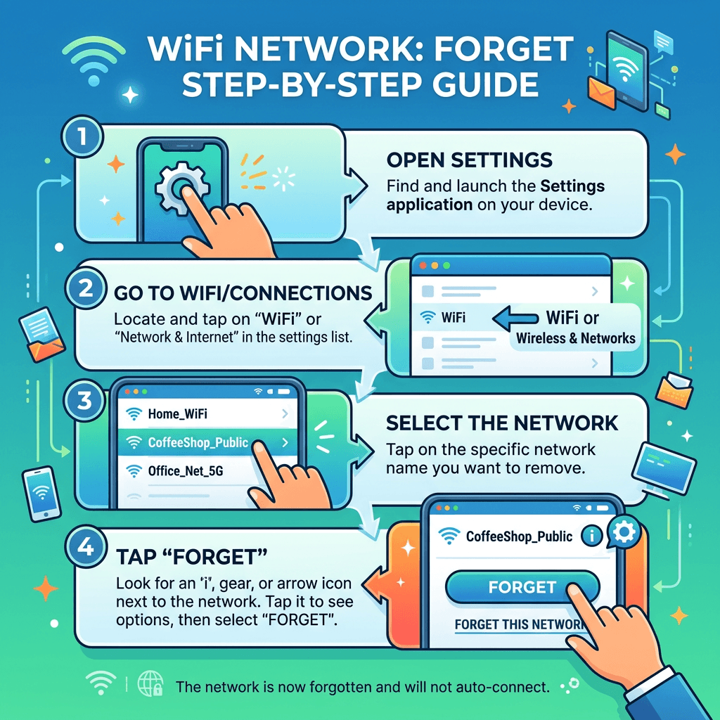 Step-by-step instructions to forget a WiFi network in device settings